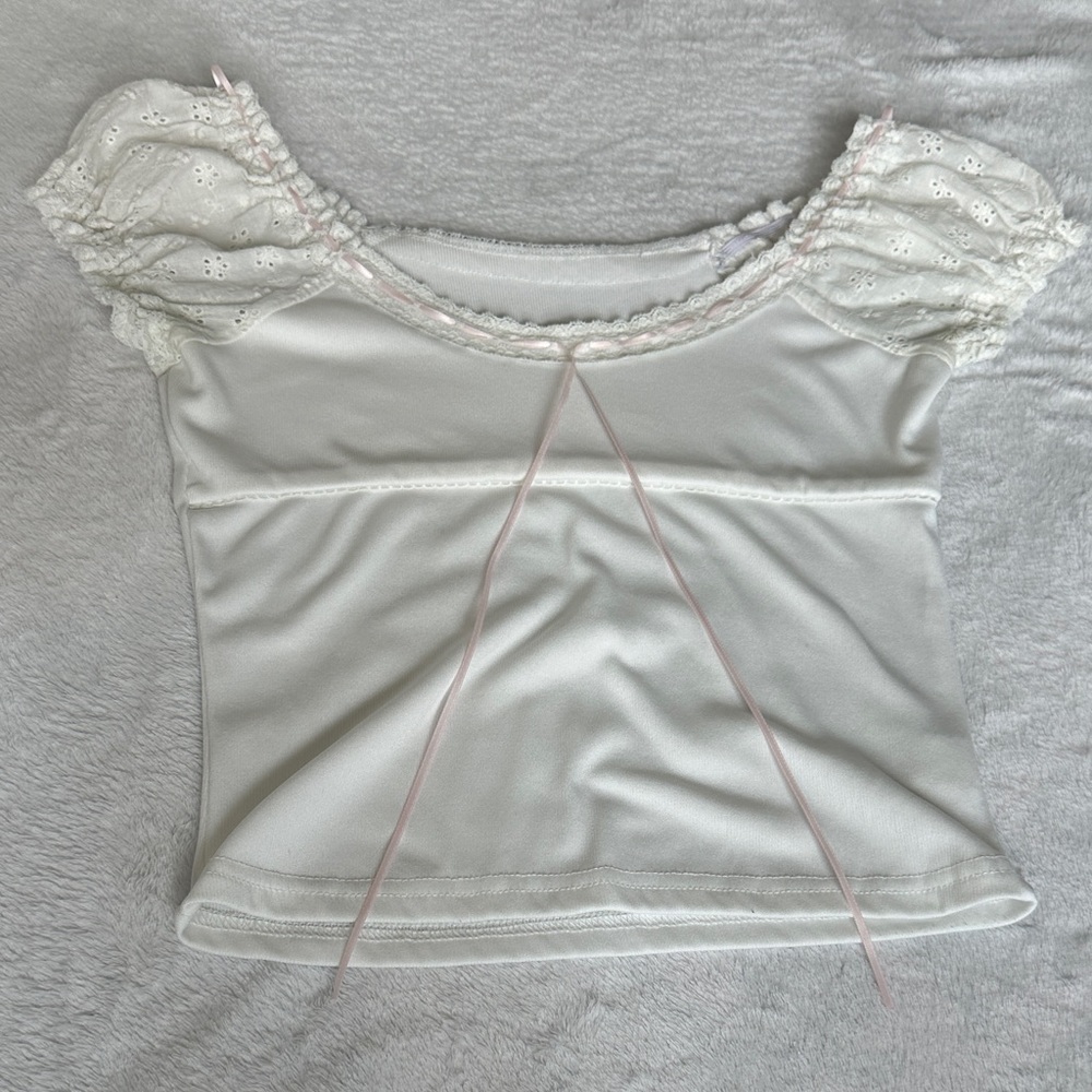 Amazon White Crop Top with Pink Accents